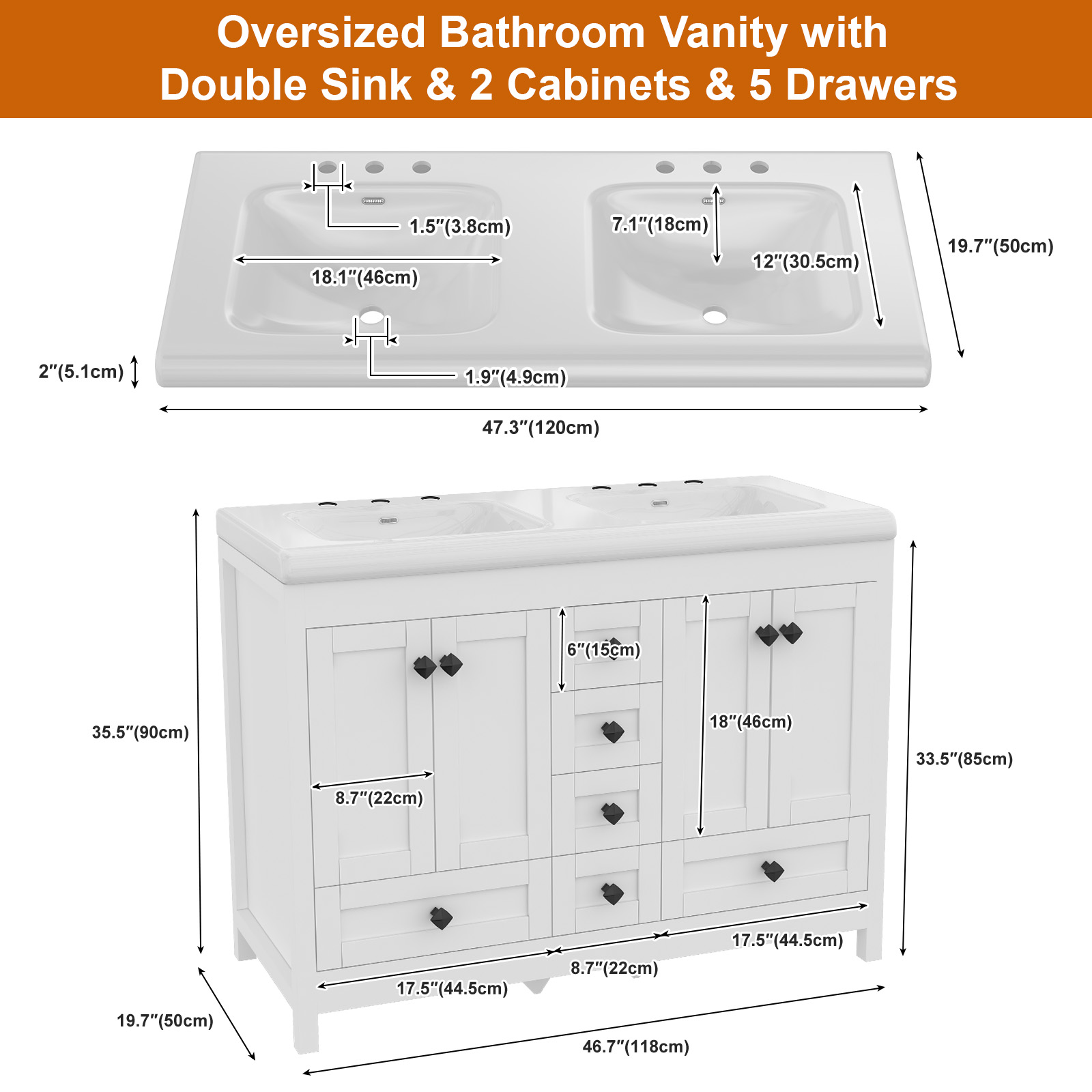 47,3-дюймовая белая тумба для  – обзор и цена Home Bathroom Vanity Combo